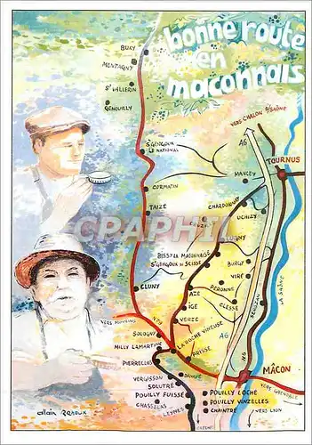 Moderne Karte Bonne route en Maconnais (Saone et Loire)