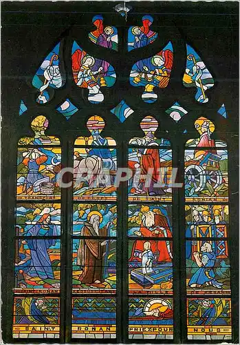 Moderne Karte La Bretagne Locronan (Finistere) Vitrail de la Chapelle du Penity retracant la vie de Saint Rona