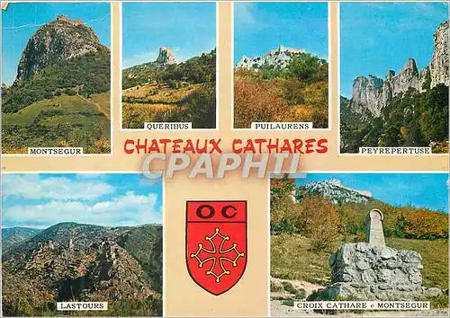 Cartes postales moderne Cirquit des Chateaux Cathares Montsegur Queribus Puilaurens Peyrepertuse Lastours Croix Cathare