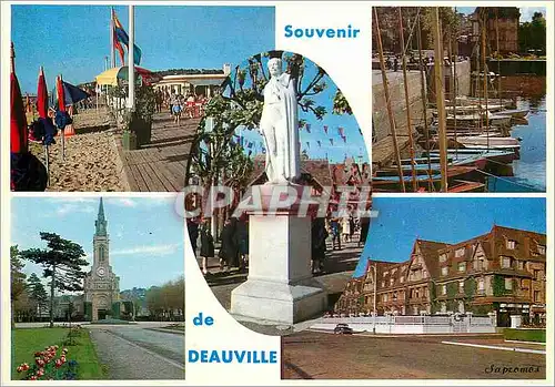 Cartes postales moderne Deauville (Calvados) Les Planches Le Bassin des Yachts statue du Duc de Morny Eglise Normandy Ho