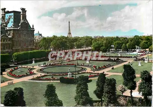 Moderne Karte Paris Les Jardins des Tuileries et le Pavillon de Flore Tour Eiffel