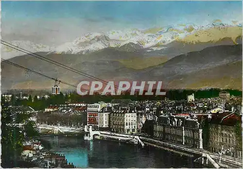 Moderne Karte Grenoble (Isere) Vue generale et les Alpes