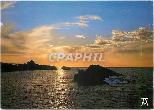 Moderne Karte Biarritz Coucher de soleil sur le Rocher de la Vierge La Cote Basque