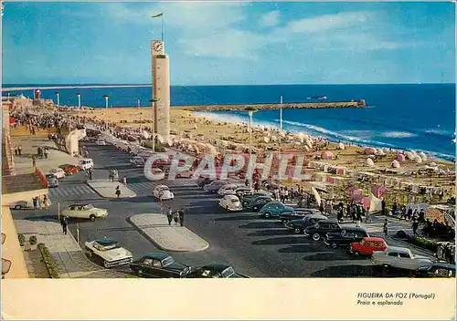 Moderne Karte Figueira Da foz (Portugal) Praie e esplanada Un aspect de la plage et de l'esplanade