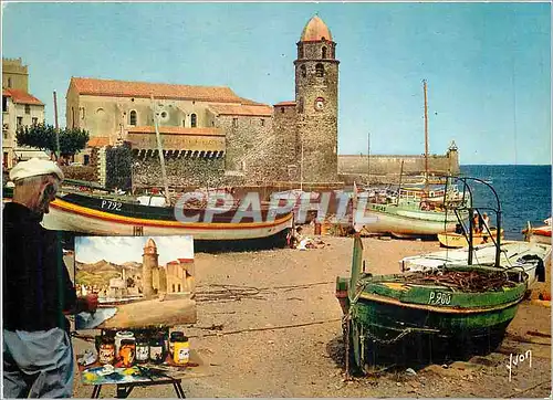 Cartes postales Collioure (Pyrenees Orientales) L'Eglise et le Port de Peche Couleurs et Lumiere de France Batea