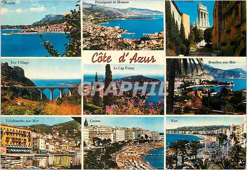 Cartes postales La Cote d'Azur Menton Monaco La Turbie Eze Le Cap ferrat Beaulieu sur Mer Villefranche sur Mer