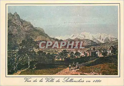 Moderne Karte Haute Savoie Pittoresque Sallanches Le Mont Blanc et l'Aiguille de Varan Lithographie du 19eme s