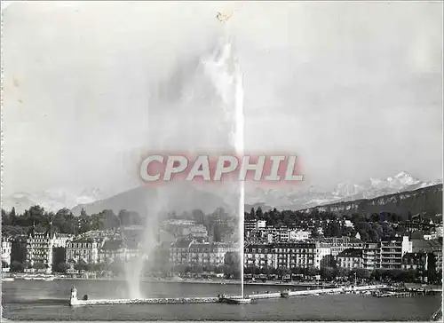 Moderne Karte Geneve Le jet d'eau et le Mont Blanc