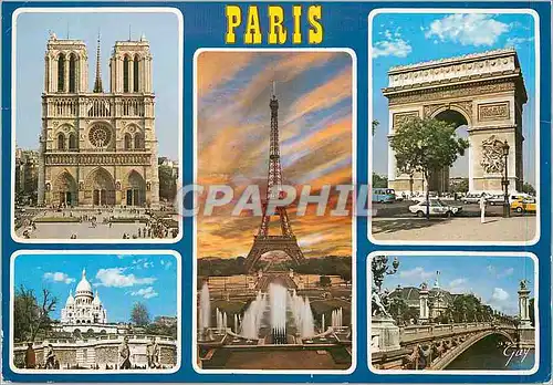 Moderne Karte Paris et ses Merveilles La cathedrale Notre Dame (1163 1260) La tour Eiffel (1887 1889) L'arc de