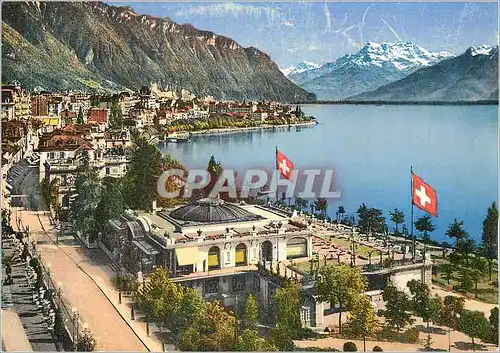 Moderne Karte Montreux Pavillon des Sports et Dents du Midi