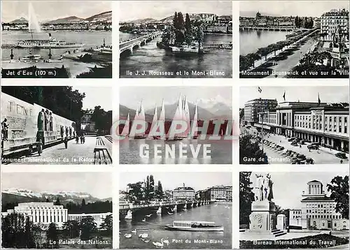 Cartes postales moderne Geneve Jet d'eau Ille JJ Rousseau et le Mont Blanc Gare de Cornavin