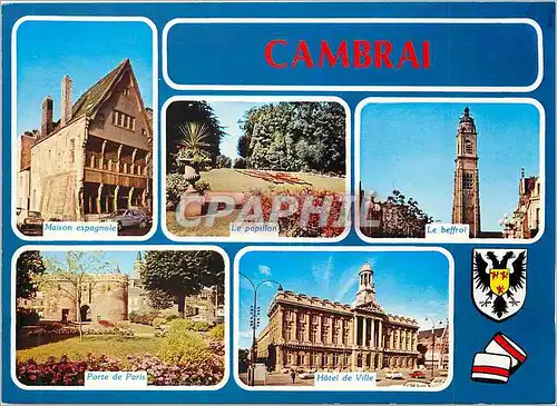 Cartes postales moderne Cambrai (Nord) Maison espagnole Le papillon Le beffroi Porte de PAris Hotel de ville