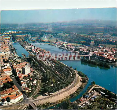 Moderne Karte Roanne (Loire) Vue aerienne La Loire et le canal