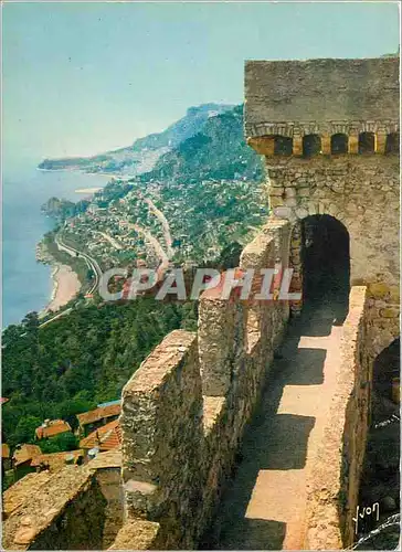 Moderne Karte Roquebrune village (a m) des vieux remparts du chateau vue sur la plage du golfe bleu et sur mon