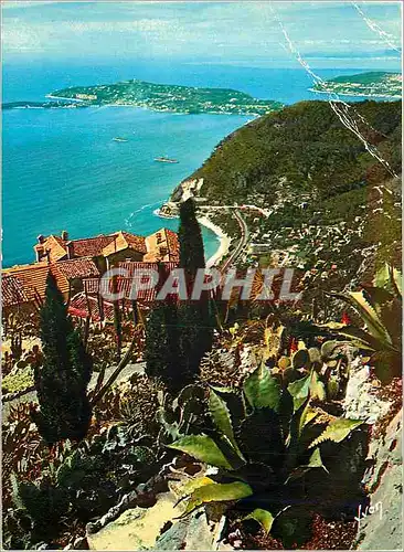 Cartes postales moderne Eze (alpes maritimes) du jardin exotique perspective sur le village et le cap ferral