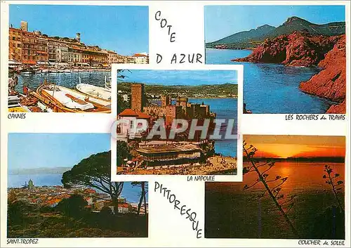 Cartes postales moderne Cote d azur souvenir de la cote d azur Cannes Saint Tropez Les rochers du Trayas Coucher de sole