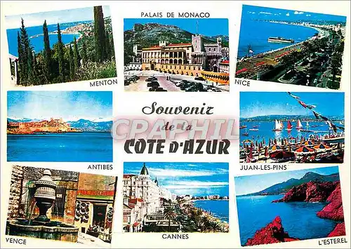Cartes postales moderne Souvenir de la cote d azur Menton Palais de Monaco Nice Antibes Juan les Pins Vence Cannes L'Est