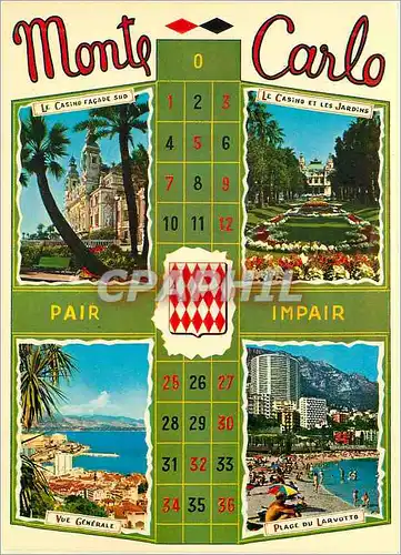 Cartes postales moderne Principaute de monaco souvenir de monte carlo Le casino Facade Sud Le casino et les jardins Vue