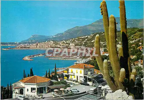 Moderne Karte La cote d azur menton vue sur le nouveau port au fond la vieille ville et le cap martin