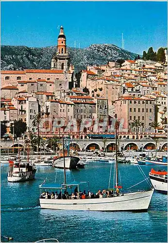 Cartes postales moderne Menton (la vieille ville)  le sylco sortant du port croisieres sur roquebrune et monaco Bateau