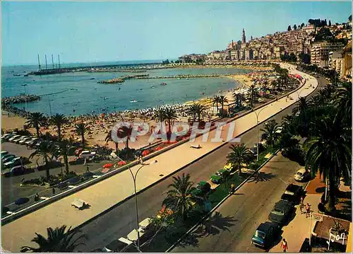 Moderne Karte Menton (alpes maritimes) vue generale sur les quais laurentti et bonaparte vers la vieille ville