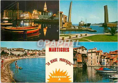 Moderne Karte Martigues la nuit nouveau pont la plage le mirroir aux oiseaux