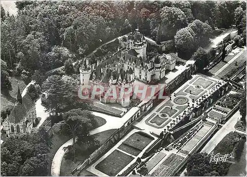 Moderne Karte Rigny usse (i et l) les chateaux de la loire vue aerienne le chateau la chapelle et la pelouse