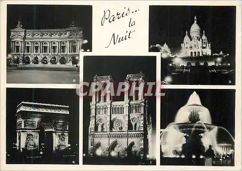 Cartes postales moderne Paris la nuit notre dame l opera le sacre coeur l arc de triomphe place de la concorde