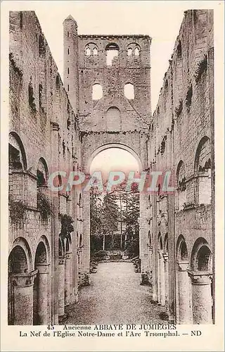 Cartes postales Ancienne abbaye de jumieges la nef de l eglise notre dame et l arc triomphal