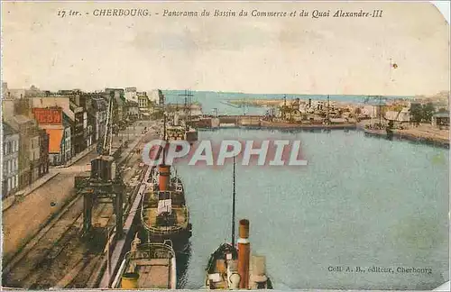 Cartes postales Cherbourg panorama du bassin du commerce et du quai alexandre Bateau