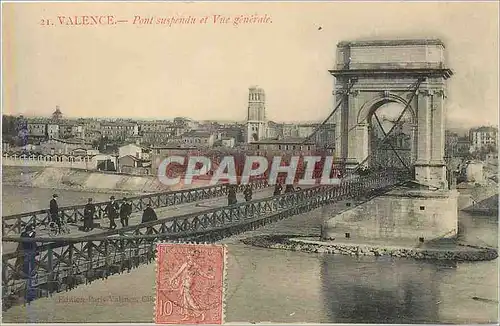 Cartes postales Valence pont suspendu et vue generale