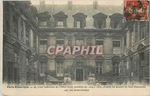 Cartes postales Paris historique cour interieure de l hotel sully