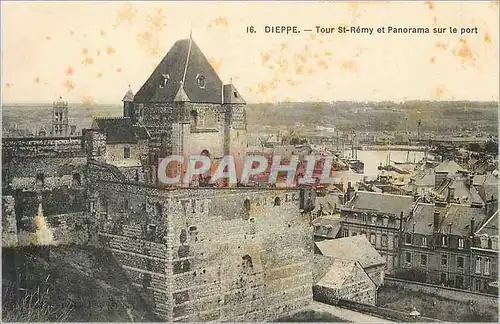 Cartes postales Dieppe tour st remy et panorama sur le port