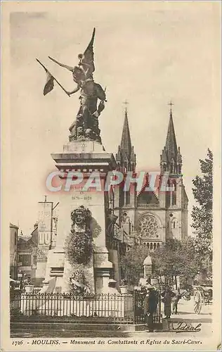 Cartes postales Moulins monument des combattants et eglise du sacre coeur