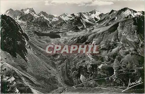 Moderne Karte Valloire (savoie) alt 1430 m les lacets du galibier domines par la meije (3883 m)