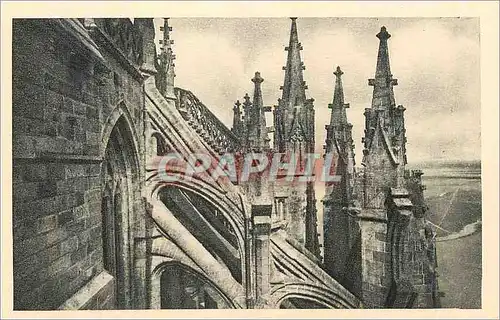 Cartes postales Abbaye du mont st michel contreforts de l eglise abbatiale et escalier de dentelle