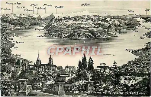 Moderne Karte Lausanne et panorama du lac leman