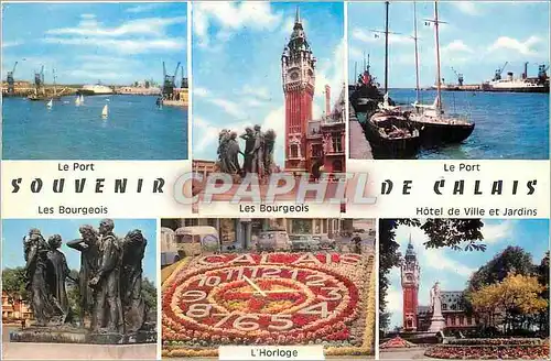 Cartes postales moderne Souvenir de Calais Le Port Les Bourgeois Hotel de Ville et Jardins