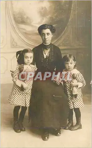 CARTE PHOTO Femme Enfants Poupees