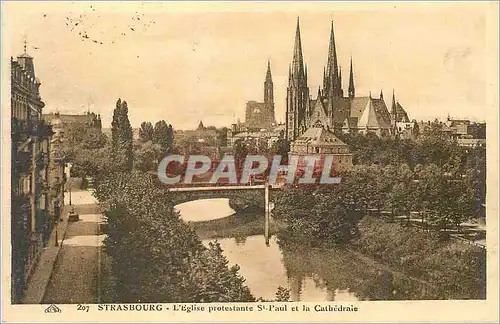 Ansichtskarte AK Strasbourg L Eglise protestante St Paul et la Cathedrale