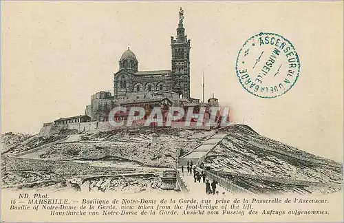 Ansichtskarte AK Marseille Basilique Notre Dame de la Garde vue prise de la Passerelle de l Ascenseurs