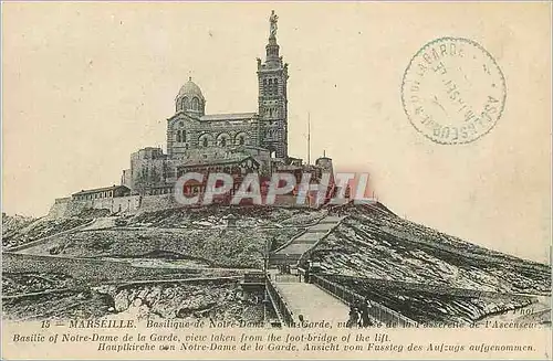 Cartes postales Marseille Basilique Notre Dame de la Garde vue prise de la Passerelle de l Ascenseurs