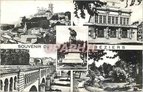 Cartes postales moderne Souvenir de Beziers Beziers Herault Cathedrale St Nazaire Le Theatre Statue de Riquet Le Pont Ca