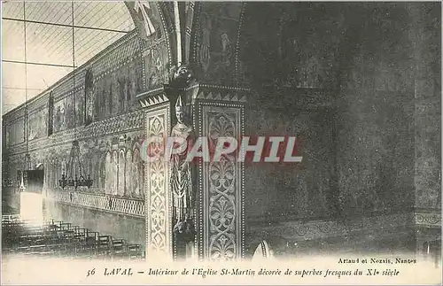 Cartes postales Laval Interieur de l Eglise St Martin decoree de superbes fresques du xi siecle Artaud et Nozais