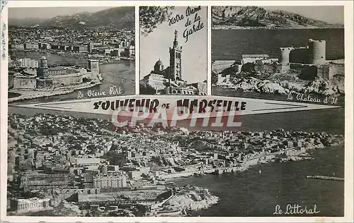 Moderne Karte Souvenir de Marseille Le vieux port Le ch�teau d'if Le littoral