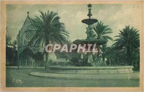 Cartes postales Cote d Azur Hyeres les Palmiers Eglise Anglicane et Fontaine Godillot