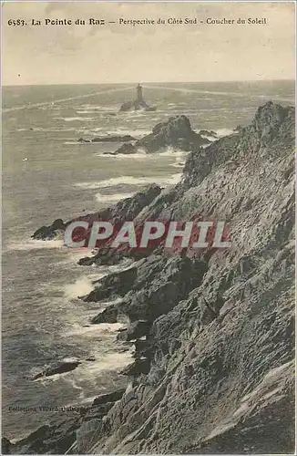 Cartes postales La Pointe du Raz Perspective du Cote Sud Coucher du Soleil
