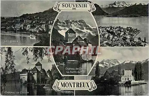 Cartes postales moderne Souvenir de Montreux Les Quais Vue generale Chateau de Chillon les Dents du Midi Ile de Salagnon