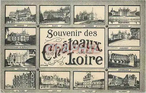 Cartes postales Souvenir des Chateaux Loire Amboise Blois Chambord Azay le Rideau Chaumont Langeais