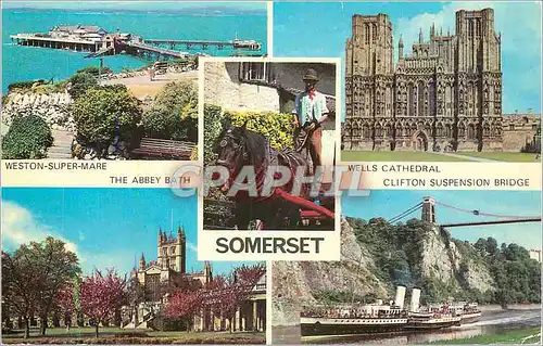 Moderne Karte Somerset Weston Super Mare The Abbey Path Wells Cathedral Clifton Suspension Bridge Bateau